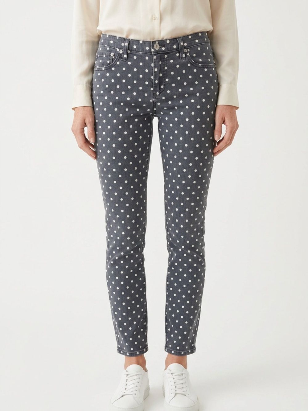 AG ADRIANO GOLDSCHMIED | White Polka Dot Stevie Blue Denim Jeans Women’s Size 28